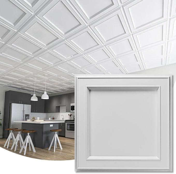 WOWSTAR 12-Pack 24"x24" Drop Ceiling Tiles, Waterproof Glue up Ceiling Panels by WOWSTAR