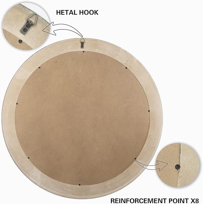 Reflinto 30 Inch Rustic Farmhouse Wooden Round Mirrors - Image 5
