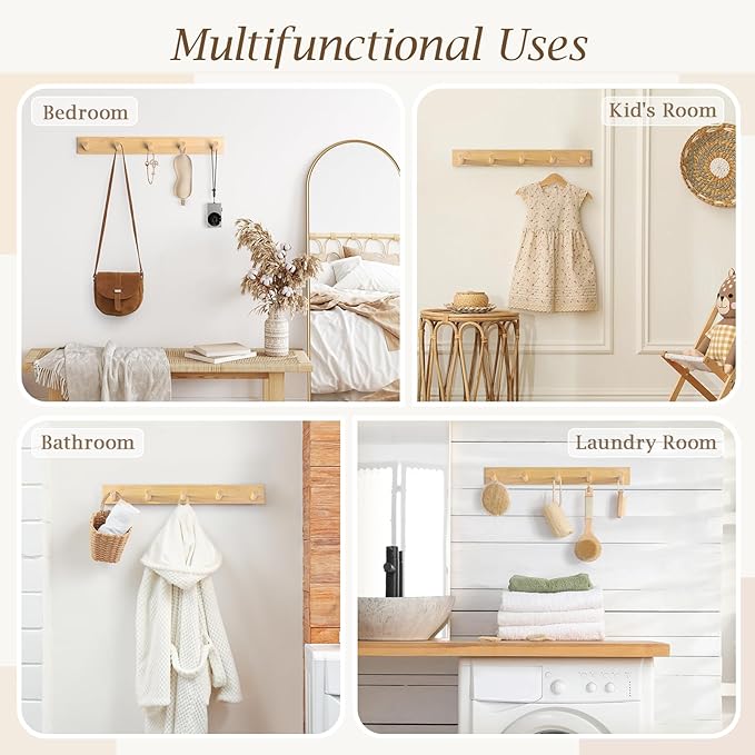 Coat Rack Wall Mount, Wooden Coat Hanger - Image 6