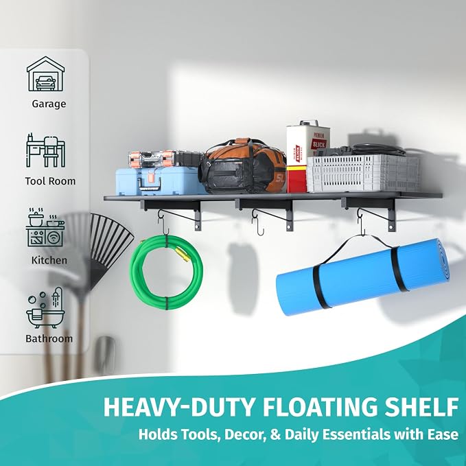 Garage Wall Shelving, Heavy Duty Storage Shelves 180 LBS Capacity, Floating - Image 2
