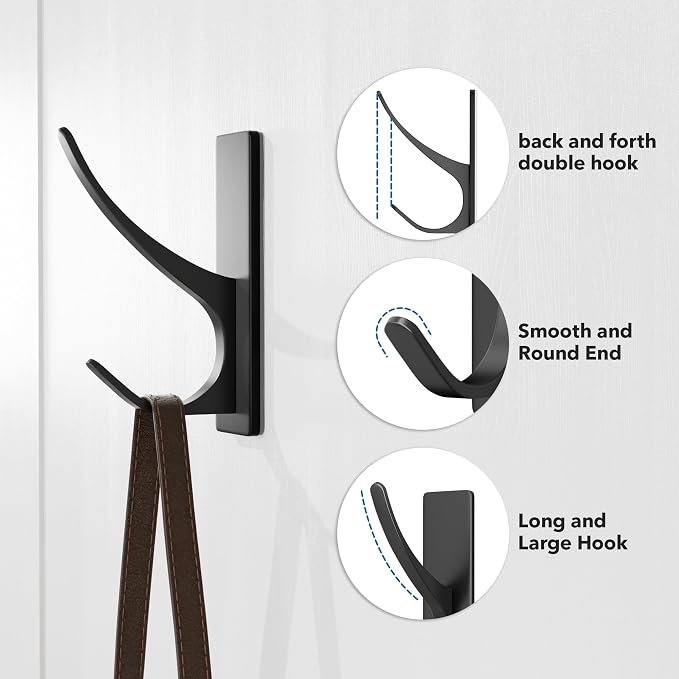 pickpiff 10 Pack Matt Black Self Adhesive Coat Hooks - Image 5