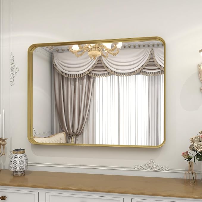 VooBang Bathroom Mirror 24x36 inch, Modern Round Corner Bathroom Vanity Mirror by VooBang