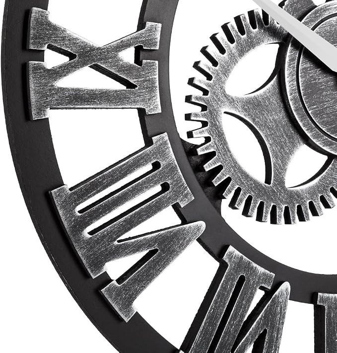33" Roman Silver Noiseless Silent Gear Wall Clock - Image 2