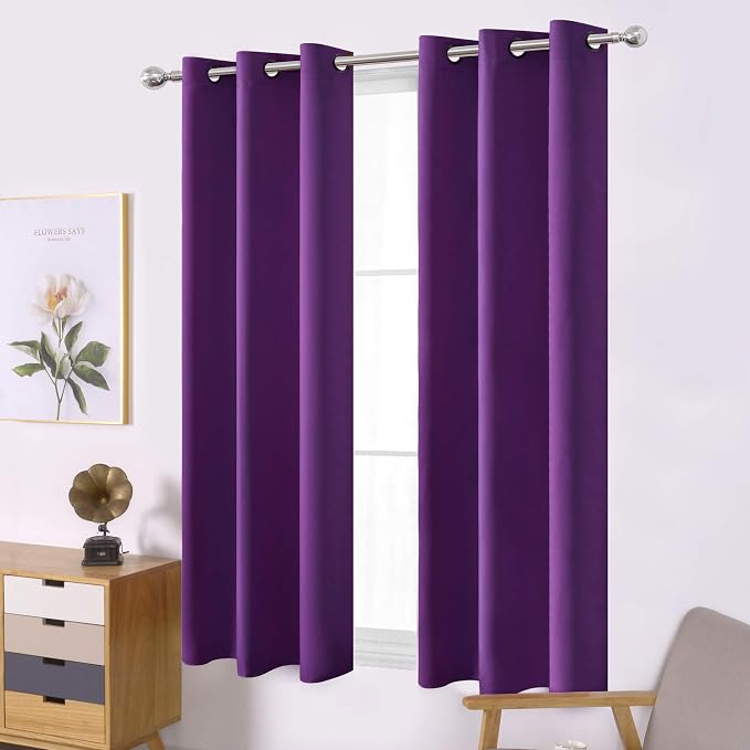 LEMOMO Purple Blackout Curtains 40 x 63 Inch Length/Set of 2 Curtain - Image 3