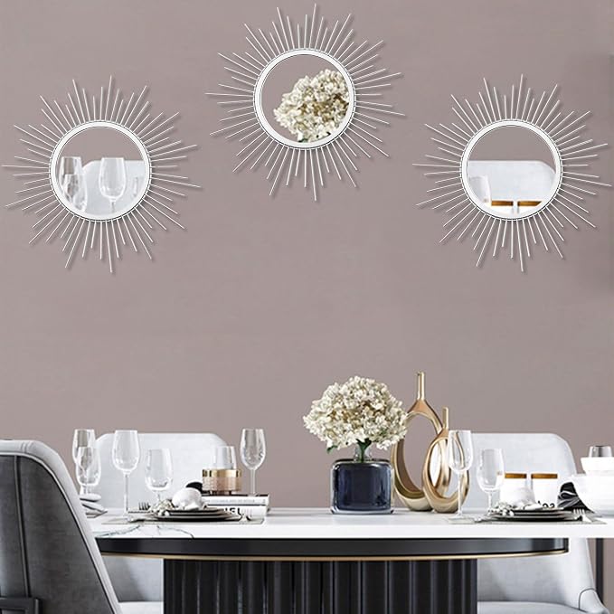 3 Pack Metal Mirrors for Wall Sunburst Wall Mirrors Home Décor Decorative - Image 7