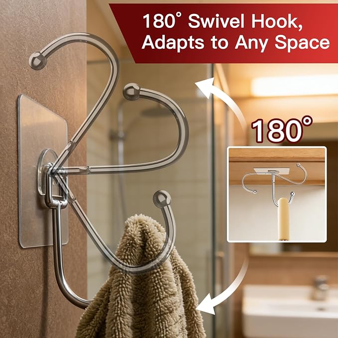 Latoxcaa Large Adhesive Hooks 24-Pack, Heavy Duty 44lb Wall Hooks - Image 6
