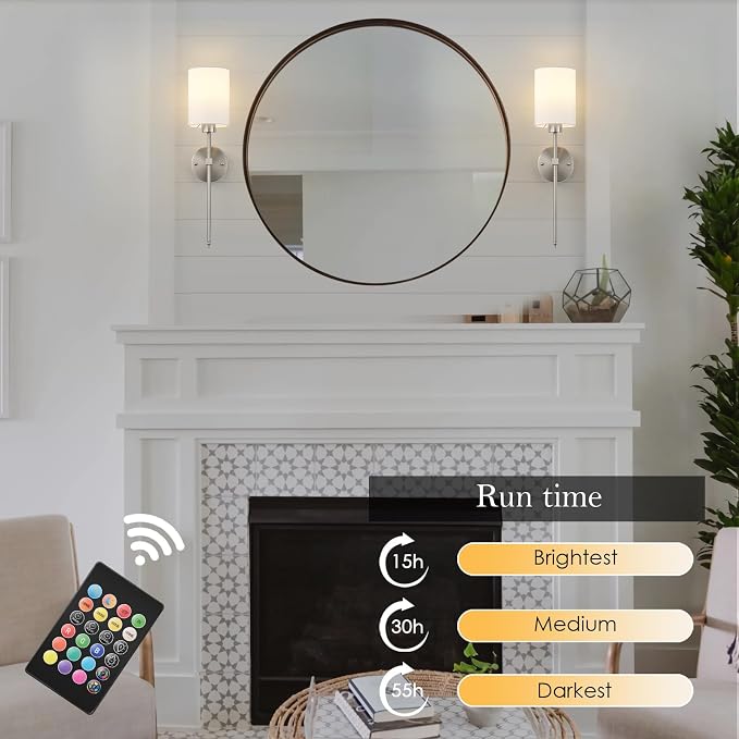 Battery Operated Wall Sconces Set of Two, Wireless Rechargeable Wall Light - Image 4