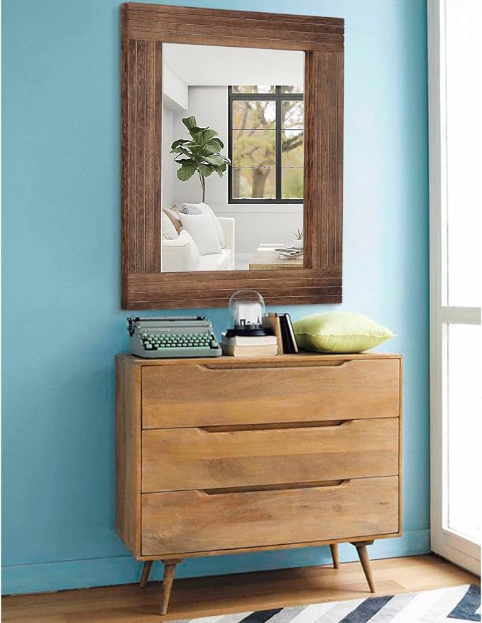 Rustic Mirror Wooden Rectangular Antique Wall Mirror Frame Decor Farmhouse - Image 4