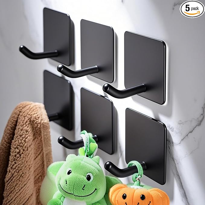 DELITON 6 Pack Towel Hooks for Hanging, Adhesive Hooks Stick on Wall for by DELITON