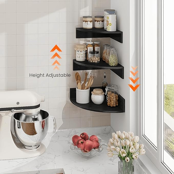 Homode Corner Floating Shelves, 3 Tier Wooden Hanging Corner Storage Shelf - Image 6