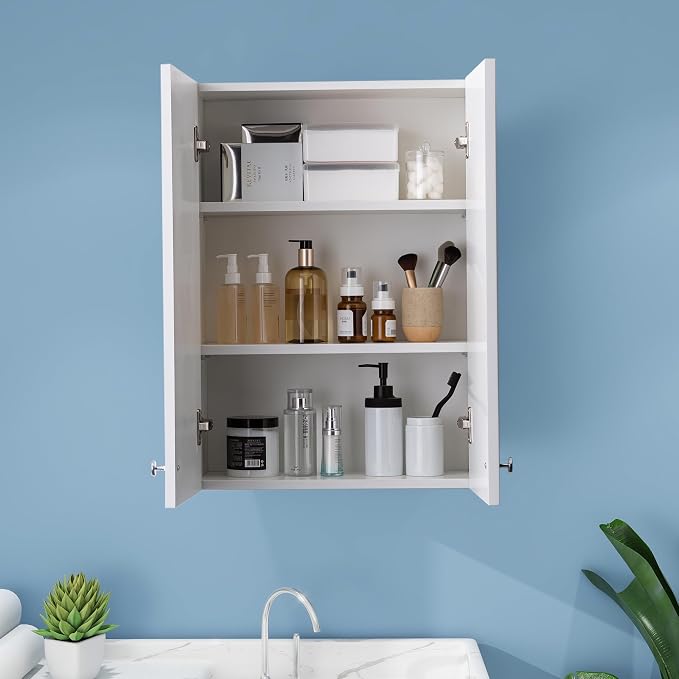 VANIRROR White Wall Mount Cabinet, MDF Over the Toilet Storage Cabinet - Image 9
