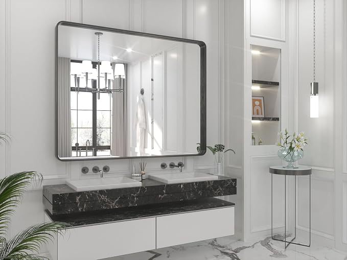 TETOTE 48 x 40 Inch Black Frame Mirror, Bathroom Vanity Mirror - Image 8