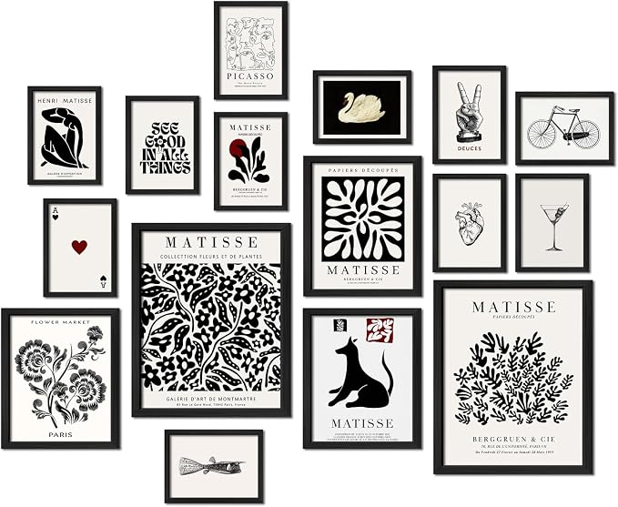 ANERZA 16 PCS Framed Black and White Wall Art Decor, Matisse Abstract Wall by ANERZA