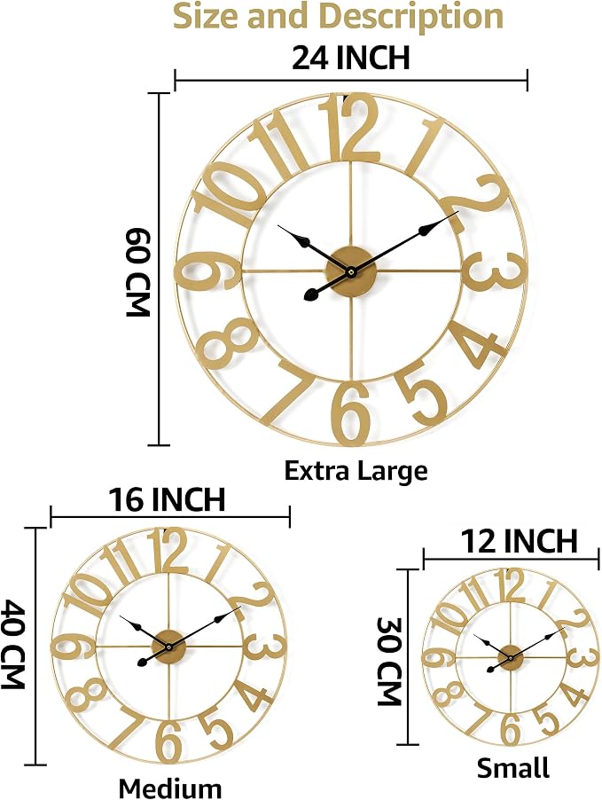 Sorbus Gold Metal Wall Clock - Image 7