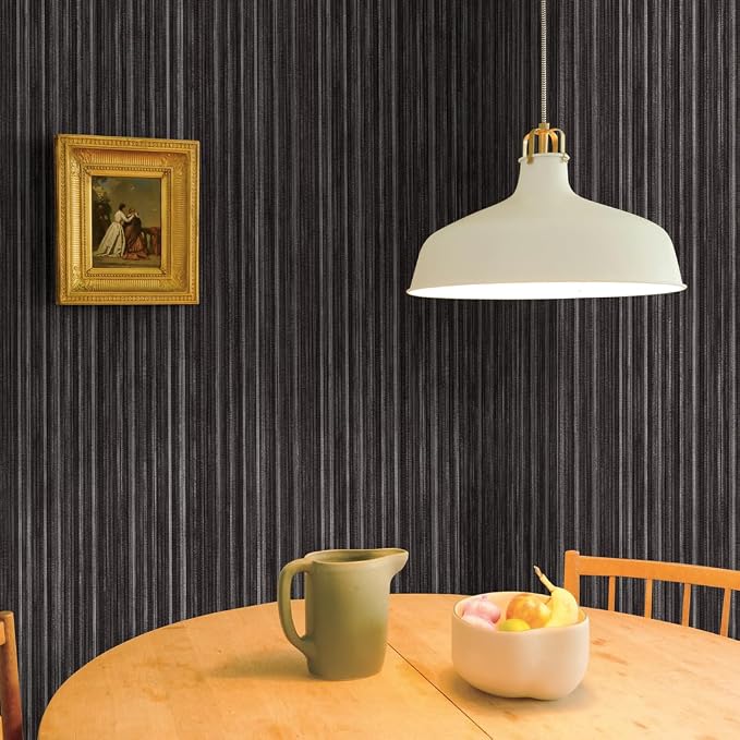 Tempaper Black Linen Grasscloth Removable Peel and Stick Wallpaper, 20.5 in X - Image 3