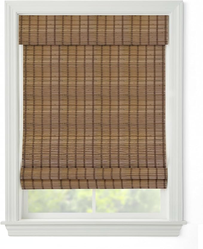 Cordless Woven Wood Roman Shades, 57W x 36H, Ashbury Camel, Sizes 20-72 Wide by FirstRateBlinds