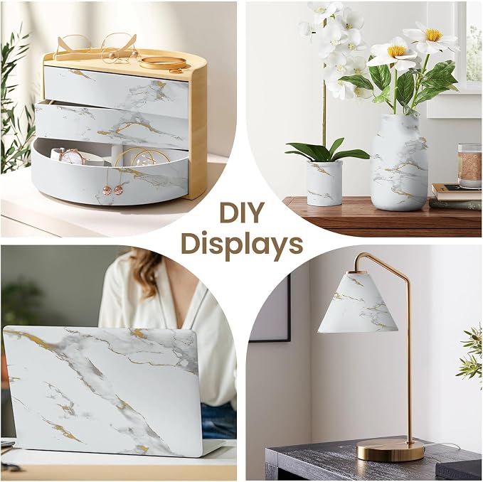 practicalWs Glossy Marble Wallpaper Peel and Stick White/Gold Granite Contact - Image 5