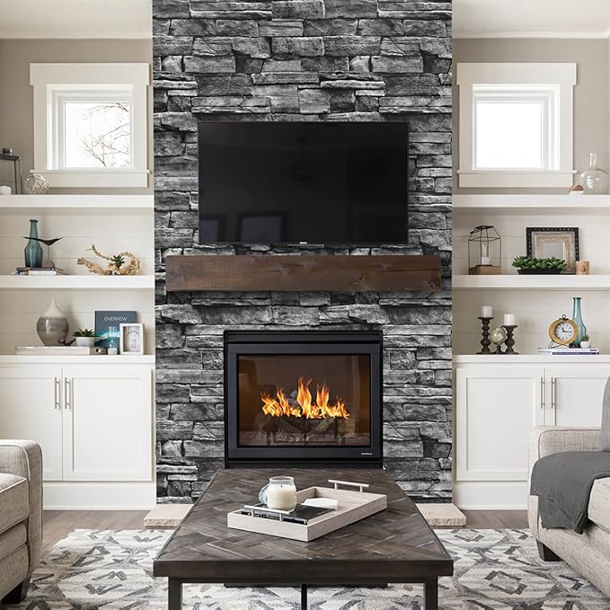 Jeweluck Grey Brick Wallpaper Peel and Stick Wallpaper 17.7inch×118.1inch Faux - Image 2