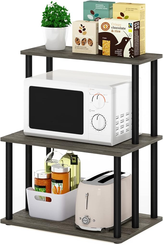 Furinno Turn-N-Tube 3-Tier Toolless Kitchen Storage Shelf, French Oak Grey/Black by Furinno-FitsYourSpaceFitsYourBudget