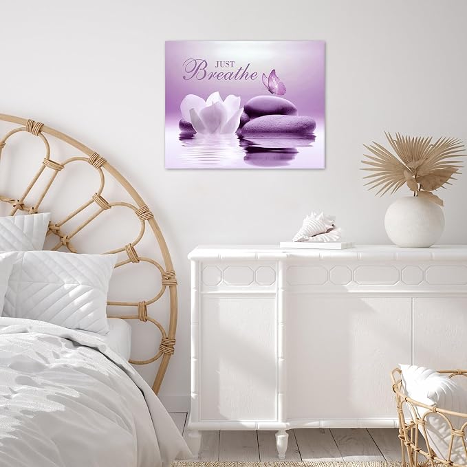 EOBTAIN Zen Bathroom Wall Art Butterfly and Flower Stone Relaxing Just Breathe - Image 5