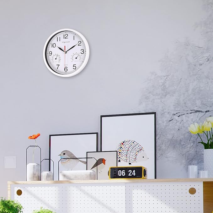 8 Inch White Wall Clock, Sweep Silent Movement Accurate Clocks - Image 5