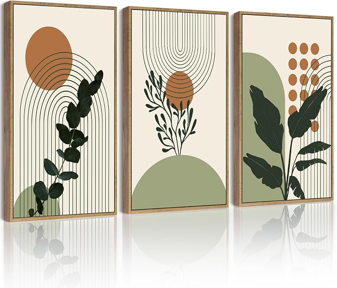 PHOPAGO Boho Plant Wall Art Green Botanical Bohemain Framed Wall Printing by PHOPAGO