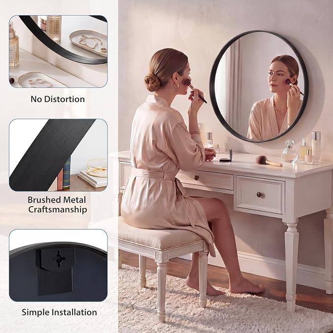 DUMOS 20-Inch Round Wall Mirror, Bathroom Wall Circle Mirror - Image 4