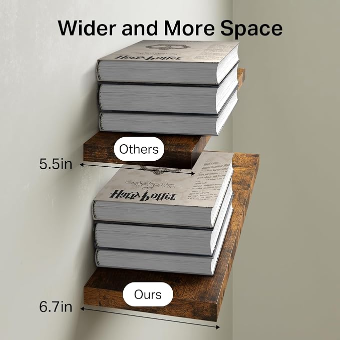 BAYKA Floating Shelves for Wall, 22.5 Inch Rustic Wood Wall Mounted Shelving - Image 7