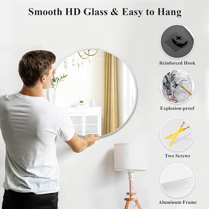 Fabuday Silver Round Mirror for Wall 26 inch - Image 6