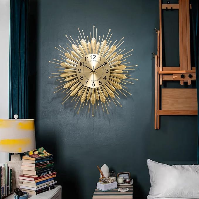 Large Wall Clock, 23inch Gold Wall Clock Non-Ticking Mid Century Wall Clocks - Image 2