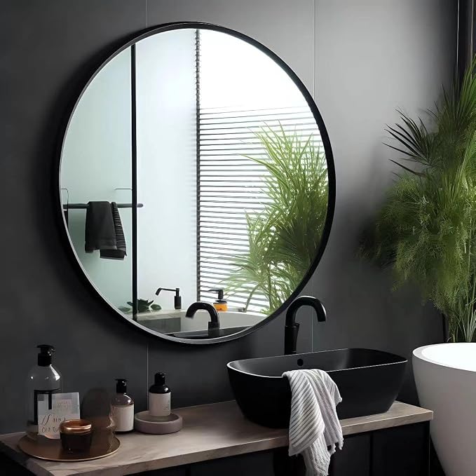 USHOWER Black Round Mirror for Over Sink 24-inch, Circle Bathroom Mirror - Image 7