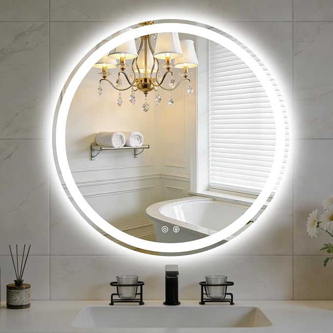 NEWBULIG 36 Inch Round LED Bathroom Wall Mirror by NEWBULIG