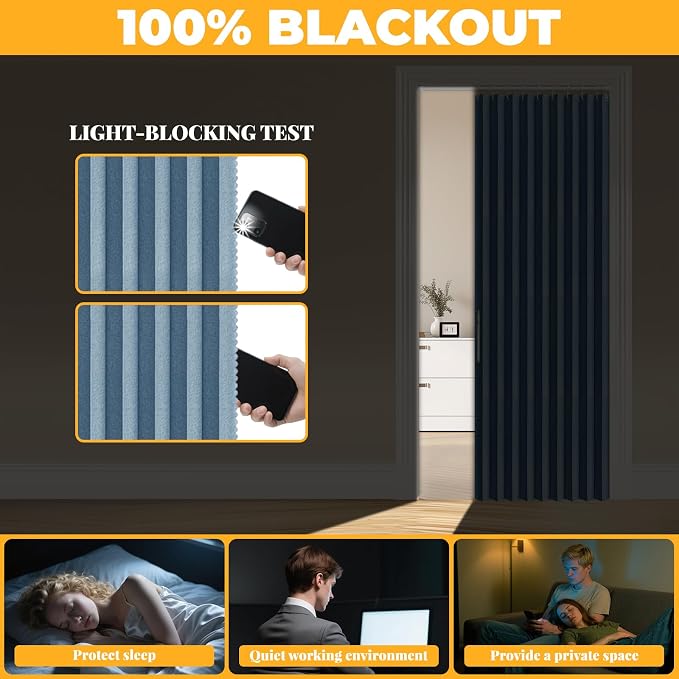 AJAZZ 100% Blackout Magnetic Door Curtain Pleated Door Curtain Accordion Doors - Image 5