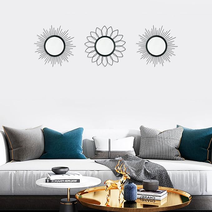 3 Pack Metal Mirrors for Wall Sunburst Wall Mirrors Home Décor Decorative - Image 5