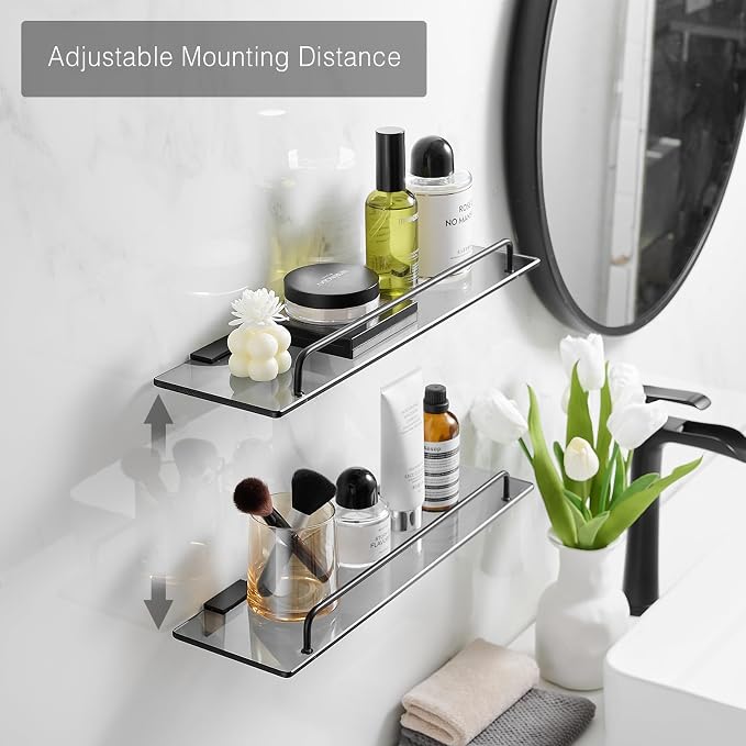 Voldra Glass Shelf for Bathroom, 2 Pack Adhesive Shower Shelves for Inside - Image 5
