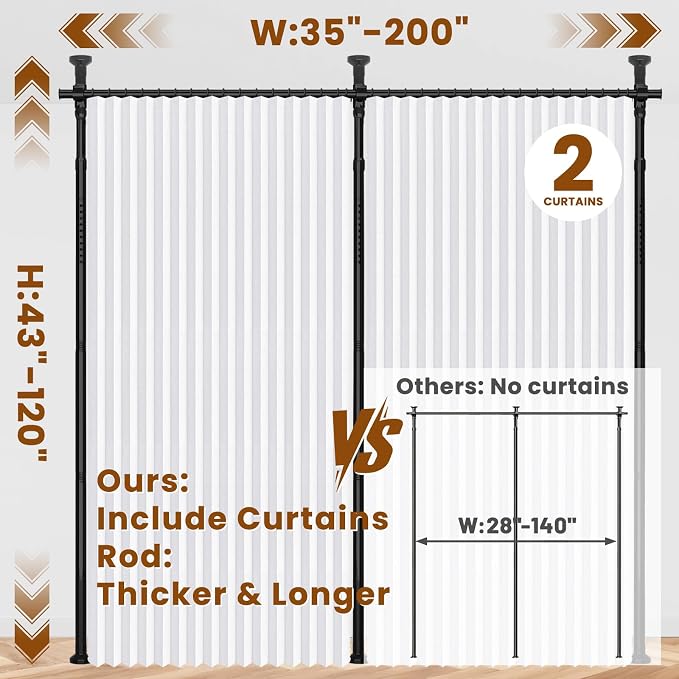 100% Blackout Room Divider Curtains Sets White W100 x L96 in 2 Panels No Drill - Image 2