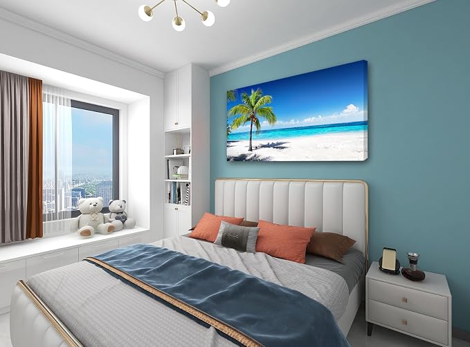 Baisuart Large Canvas Wall Art Summer Ocean Waves Coconut Trees on Sands Beach - Image 6
