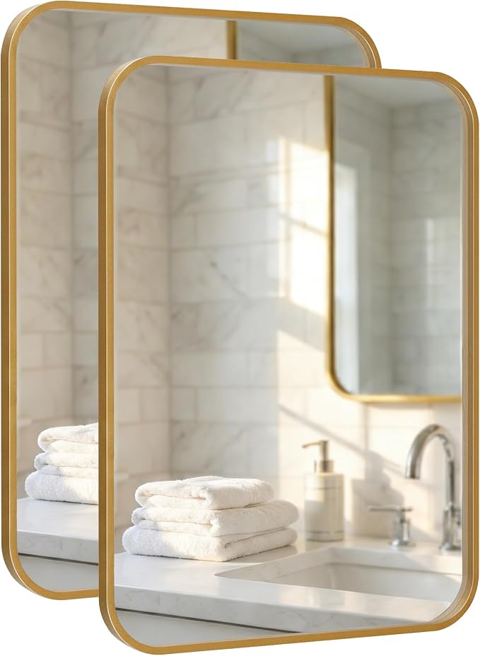 2-Pack 24x36 Inch Matte Gold Bathroom Vanity Mirrors | Flush Mount Deep Set by Pocetry