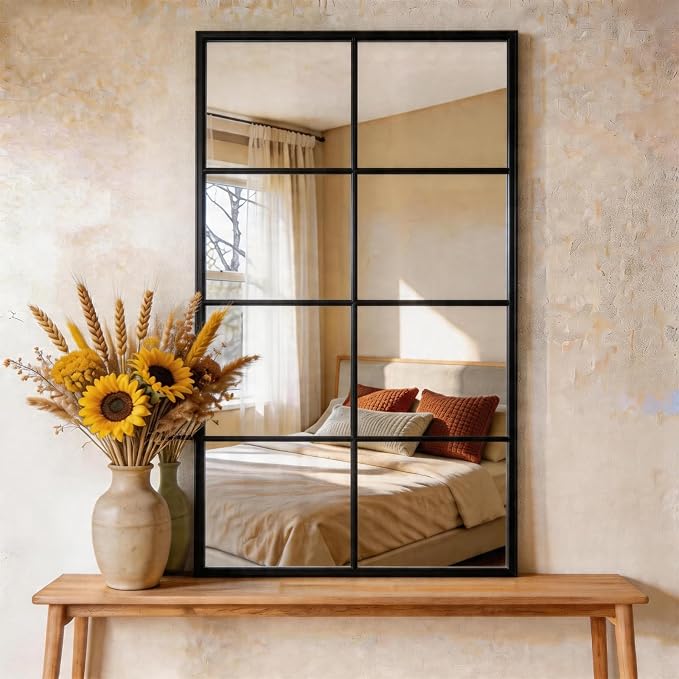 DUMOS Wall Mirror 24" x 36", Rectangle Window Pane Decorative Mirror, Metal by DumosLifestyle