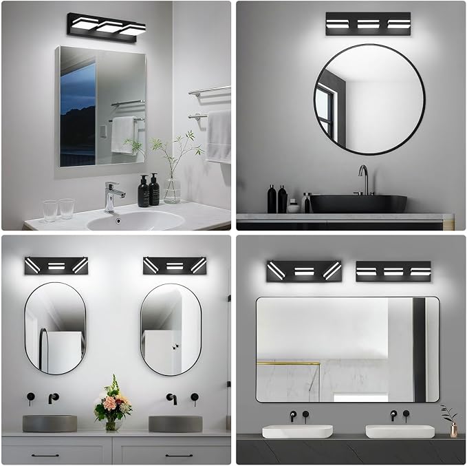 Modern LED Small Bathroom Lights Fixtures 3-Light, Metal Black Acrylic Wall - Image 8