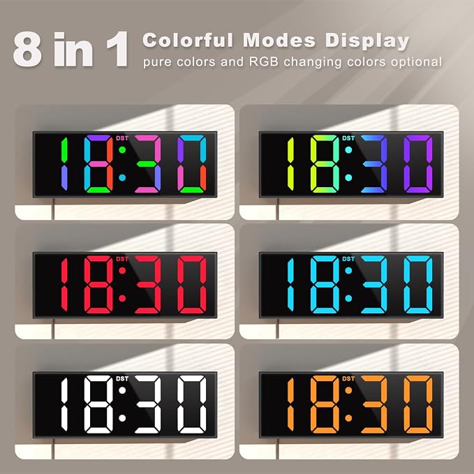 JALL 12'' Large Digital Wall Clock, Big LED Number Dispaly, RGB Colors - Image 3