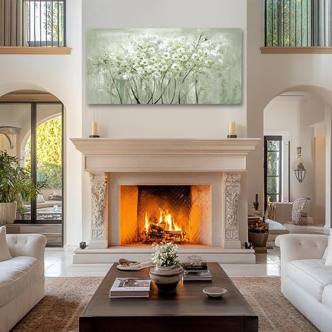 MLART99 Modern Artwork Wall Decor White Flowers Picture Art 24"x48" Plant Wall - Image 5