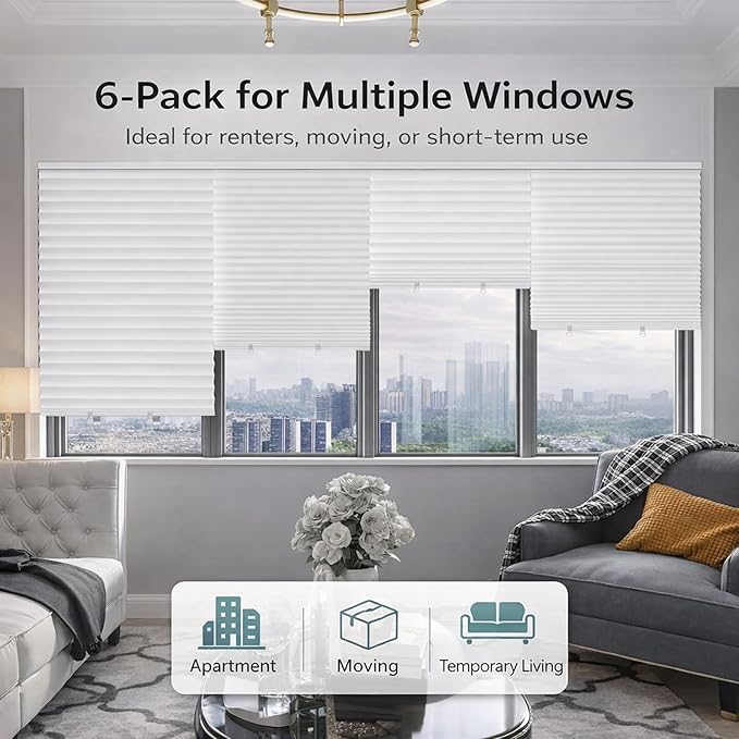 Changshade 6 Pack Temporary Shades, Pleated Paper Blinds - Image 2