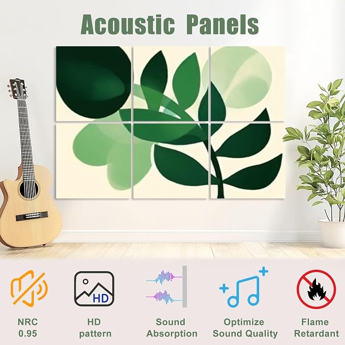 6 Pack Art Acoustic Panels Sound Absorbing Boho Botanical Leaf Orange Green - Image 3