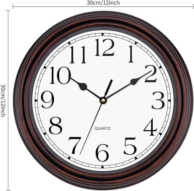 Foxtop 12 Inch Wall Clocks Battery Operated Silent Non-Ticking Classic Vintage - Image 6