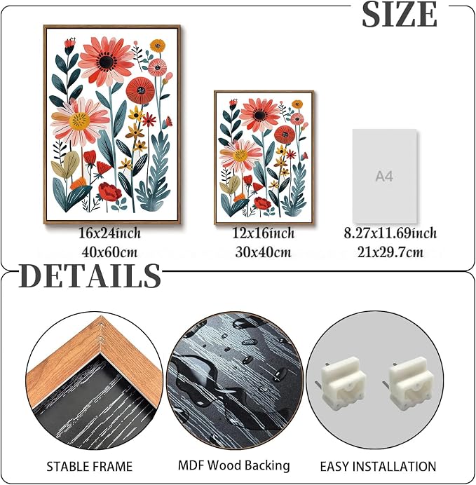 KISSFOX Colorful Wildflower Canvas Wall Art Set Of 3 Flowers Pictures Prints - Image 3
