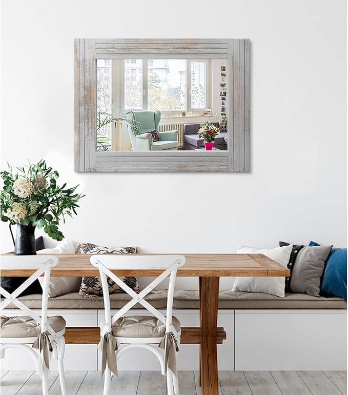 Large Rustic Wall Mirror, Rectangular Vintage Wood Framed Large Mirror Deco - Image 2