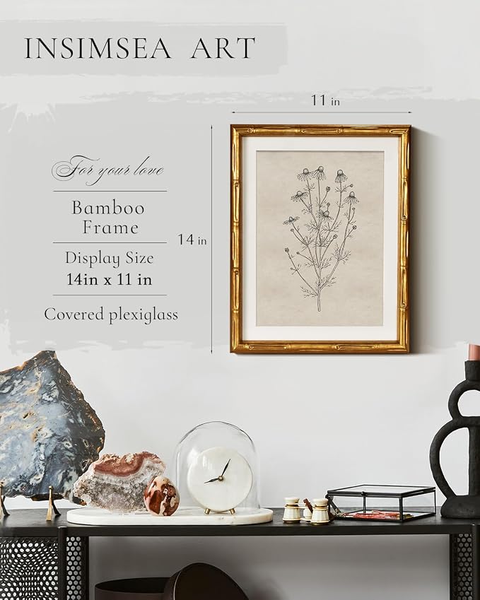 InSimSea Gold Bamboo Framed Canvas Wall Art, Minimalist Chamomile Botanical - Image 2