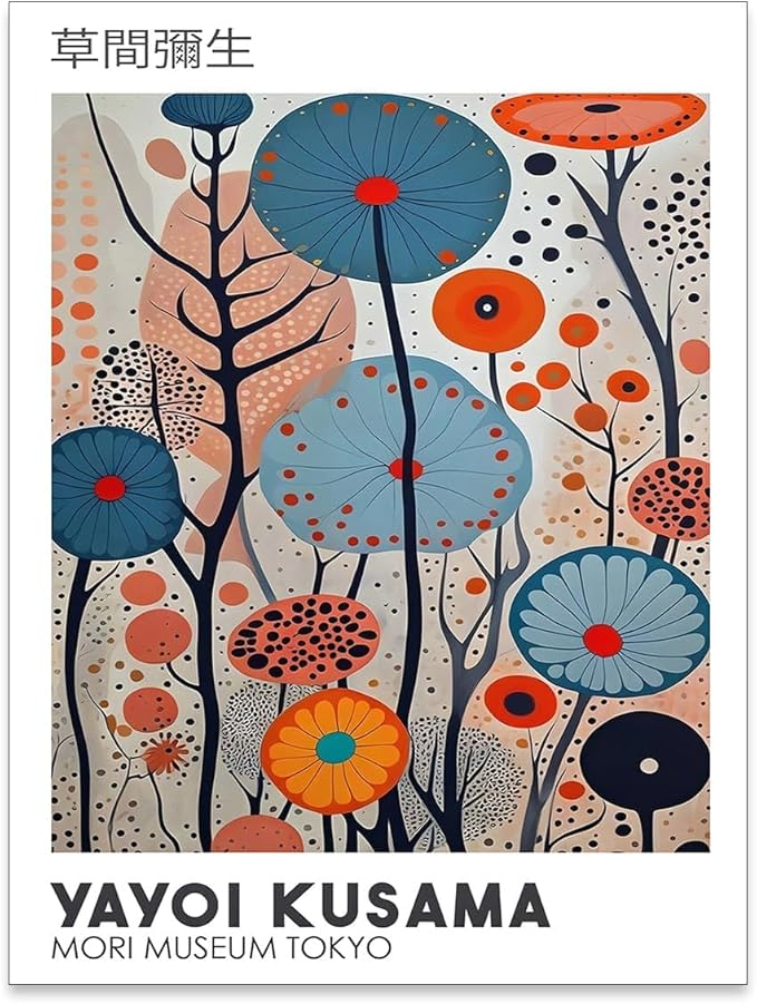 Yayoi Kusama Canvas Wall Art Vintage Japanese Painting Posters Tokyo Aesthetic by Heltrappe