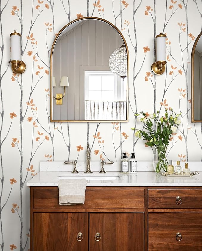 Timeet Boho Peel and Stick Wallpaper Floral Wall Paper Tree Contact Paper White - Image 6